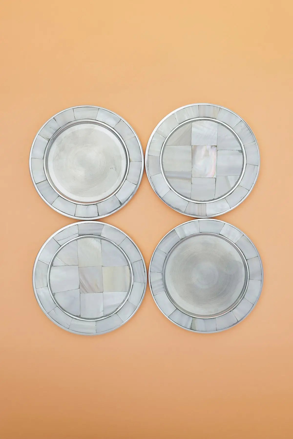Luxury Handmade Mother Pearl Inlay Coasters Polished Brass Detailing Eco-friendly Durable 4/6-Piece Modern Table Decor Gift Set