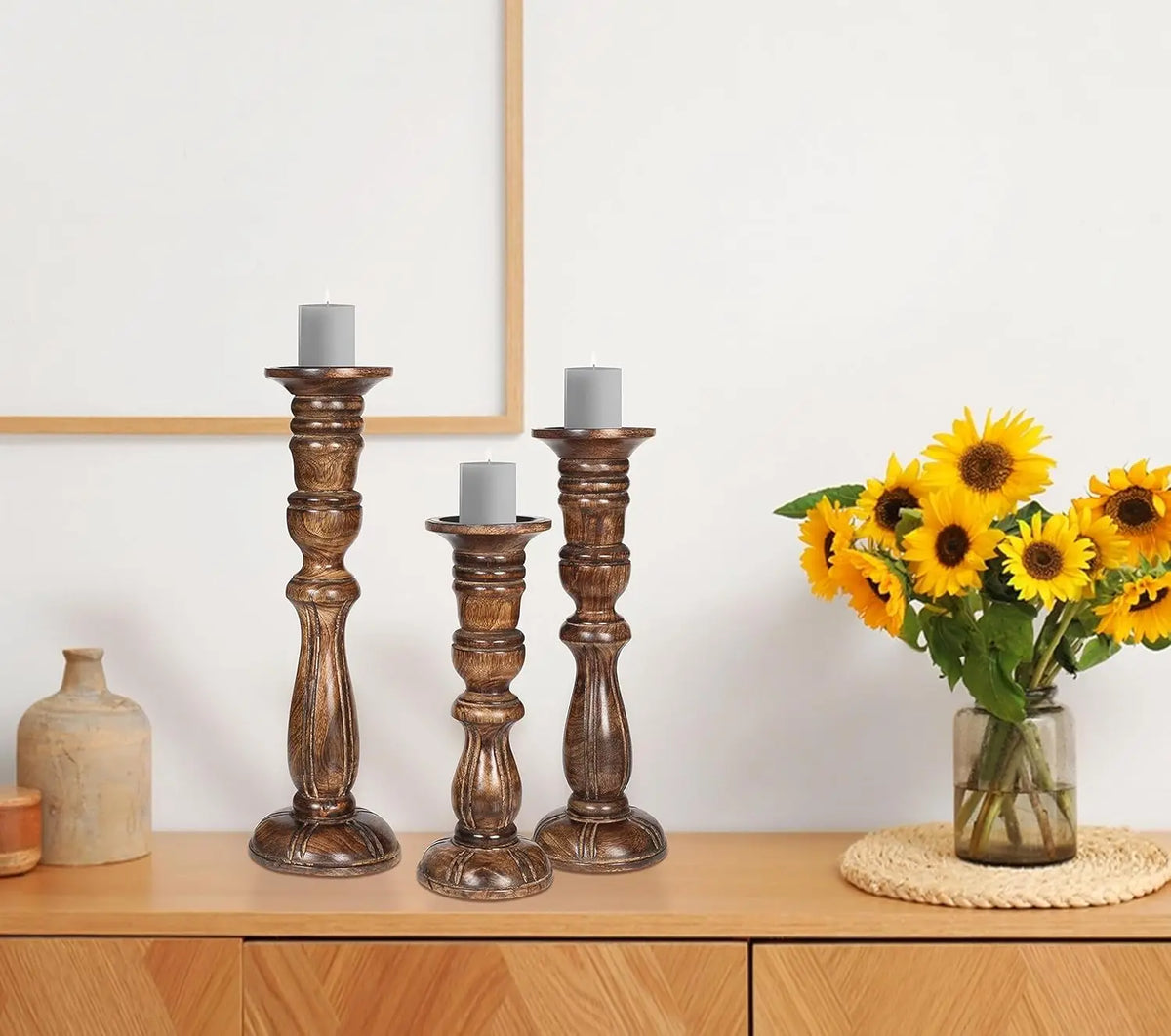 Wooden Handmade Customizable Modern Art Unique Candle Stand for Christmas/Wedding Dining Table Decor Elegant Unfinished Design