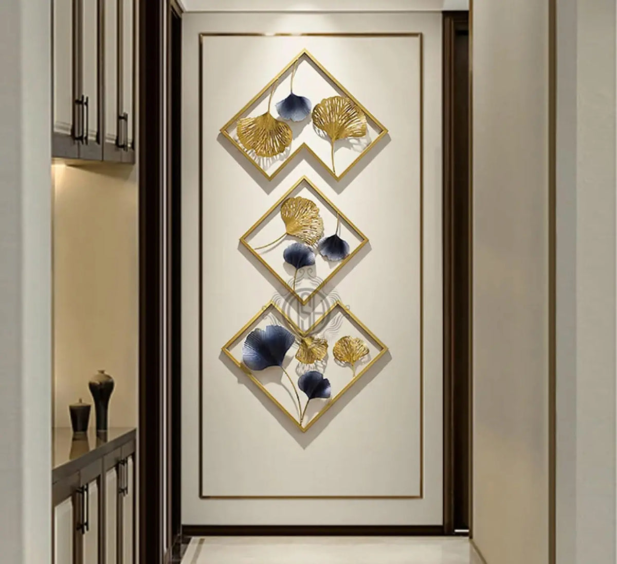 Luxury Geometric Leaf Metal Wall Art Set Of 3 Cast Iron Wall Hanging Decor 55 Inch Modern Home Decoration Wall Art Sculpture