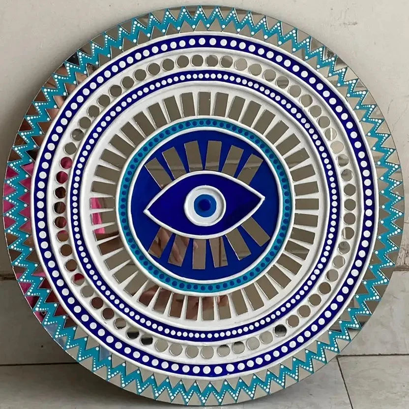 Evil Eye White Wood Rope Vertical Wall Art with Wall Vase Function for Home Decor and Interior