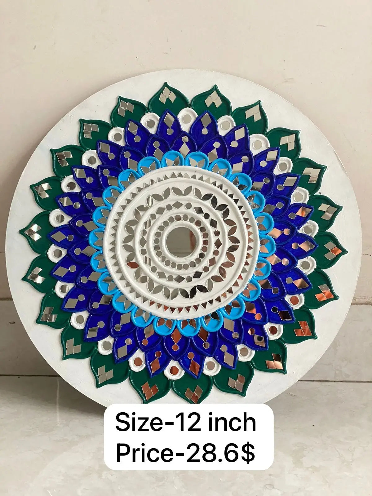 Indian Modern Lippan Wood Vertical Mirror Art Lace Trim White Rope Frame Backlit Wall Art Floor/Wall Vase Living Room