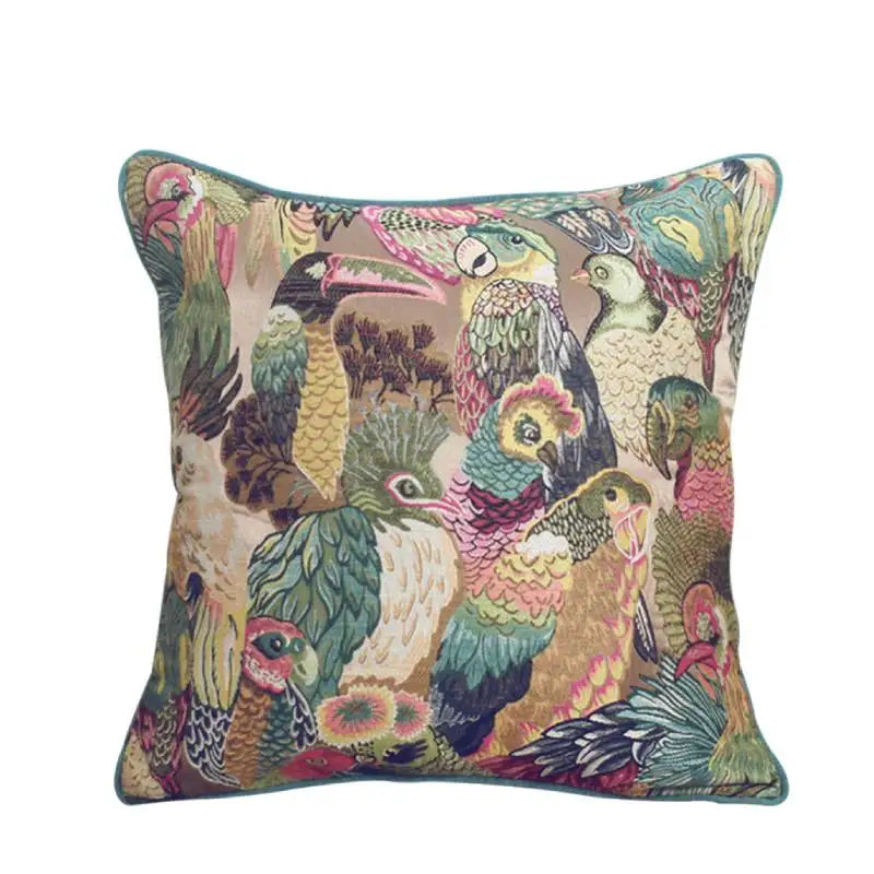 18" Throw Pillow Cover Luxurious Jacquard Cushion Covers European Floral Brown Gold Bird and Insect Pillow Case