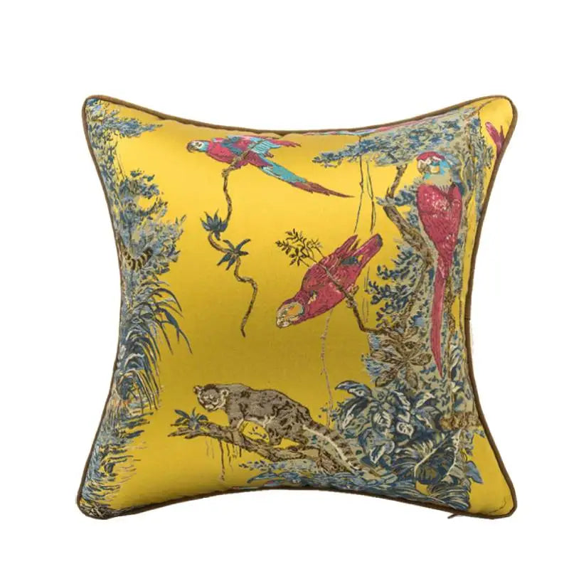 18" Throw Pillow Cover Luxurious Jacquard Cushion Covers European Floral Brown Gold Bird and Insect Pillow Case