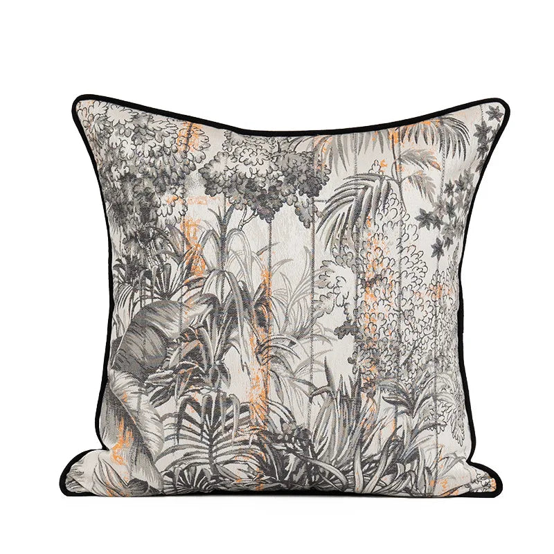 18" Throw Pillow Cover Luxurious Jacquard Cushion Covers European Floral Brown Gold Bird and Insect Pillow Case