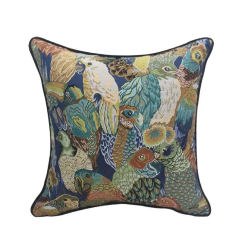 18" Throw Pillow Cover Luxurious Jacquard Cushion Covers European Floral Brown Gold Bird and Insect Pillow Case
