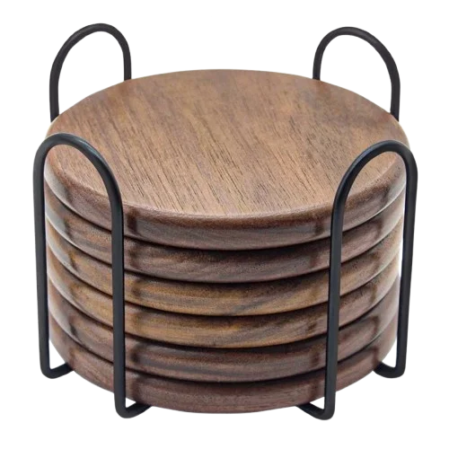 2025 Top Selling Natural Wood Pattern Coasters Kitchenware Coasters 4 Pcs. Wood Stone Table Decor Accessories Mats Pads