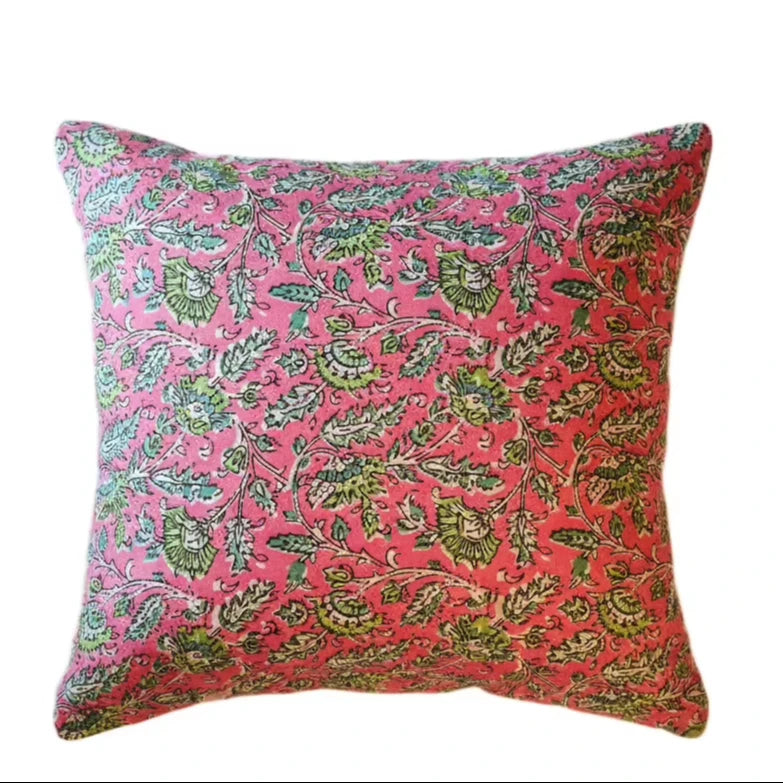Modern Solid Hand Block Printed 100% Cotton Cushion Cover with Piping for Hotel Use Throw Pillow Cover Sofa Bed Home Decor
