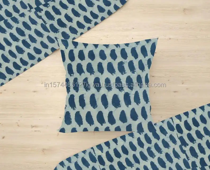 Indigo Blue Square Decorative Throw Pillow Cover 16"-26" Black American Style Hand Printed Design Eco-Friendly Hospital Home