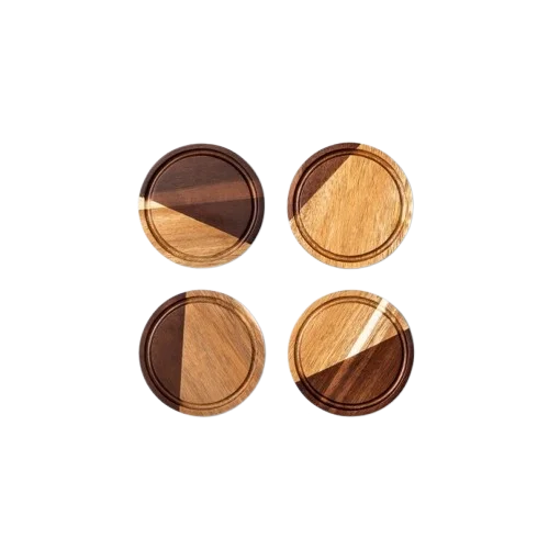 2025 Top Selling Natural Wood Pattern Coasters Kitchenware Coasters 4 Pcs. Wood Stone Table Decor Accessories Mats Pads
