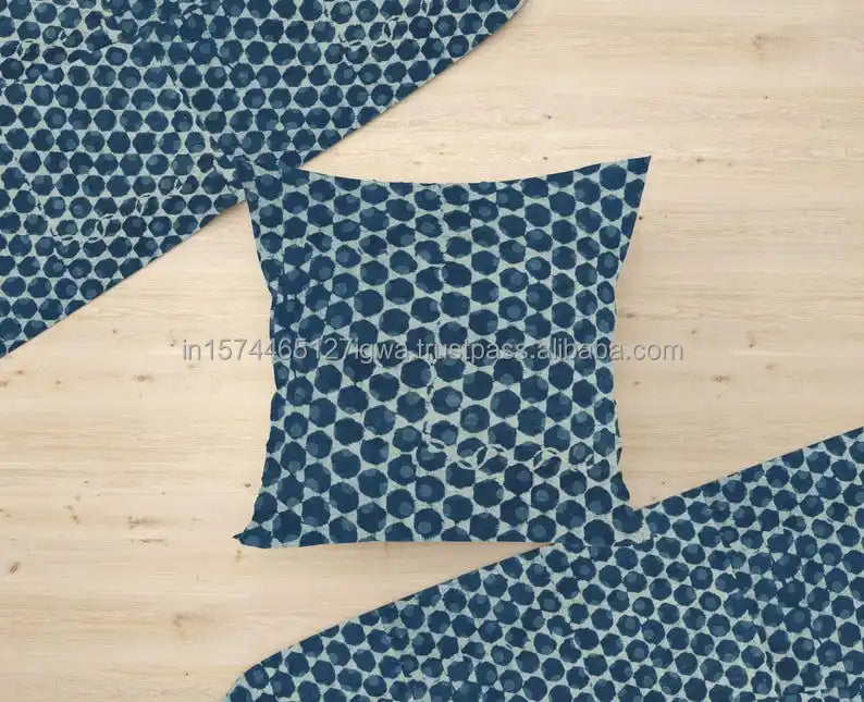 Indigo Blue Square Decorative Throw Pillow Cover 16"-26" Black American Style Hand Printed Design Eco-Friendly Hospital Home