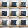 Indigo Blue Hand-Black Printed Custom Size 16\" 18\" 20\" 22\" 26\" Decorative Throw Pillow Cover Square Leaves for Sofa