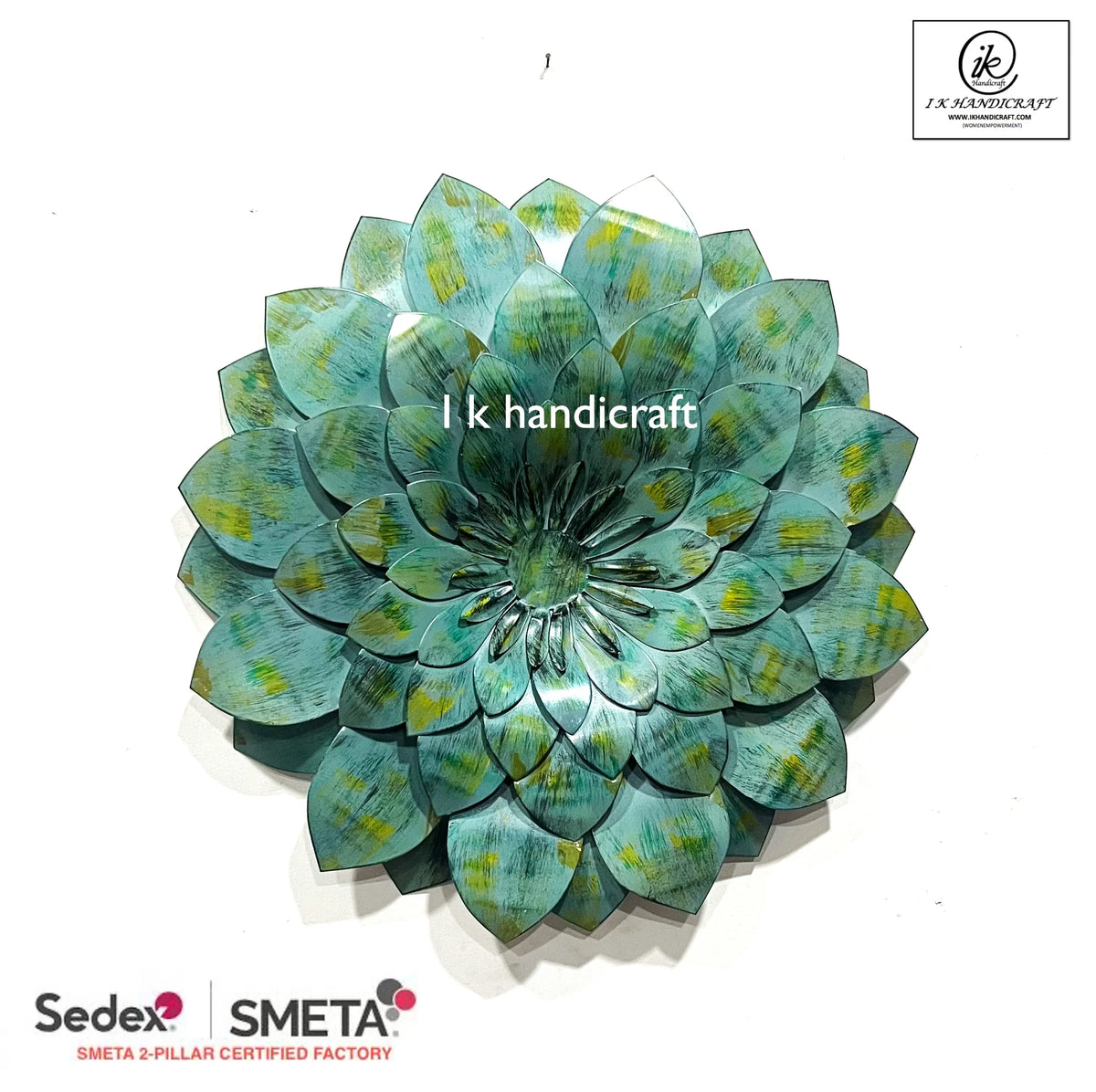 I K Handicraft Vintage Rustic Geometric Modern Abstract Powder Coated Light Green Sunflower Metal Wall Art Ramadan Wedding