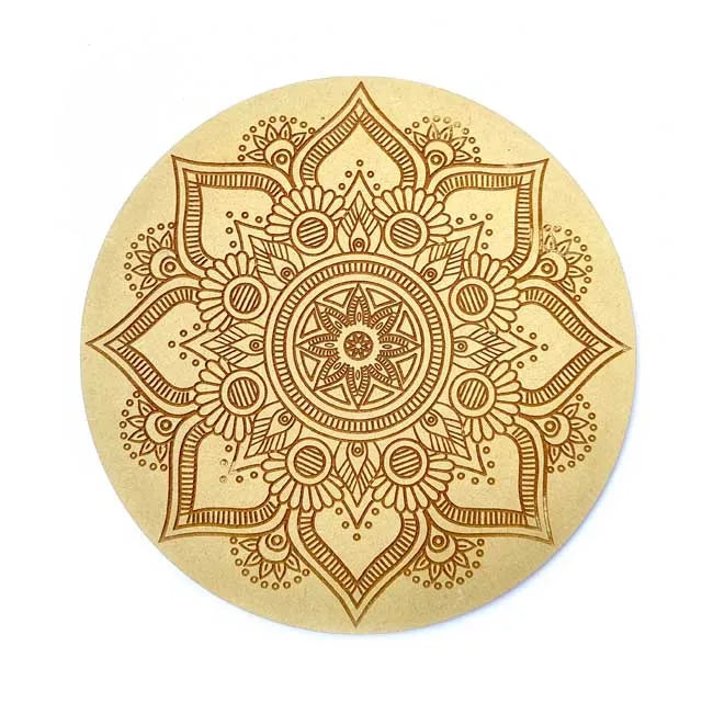 12 Inch Round Wooden MDF Laser Etched Rangoli Mandala Art Engraved Flower Design Wall Art for Hotels