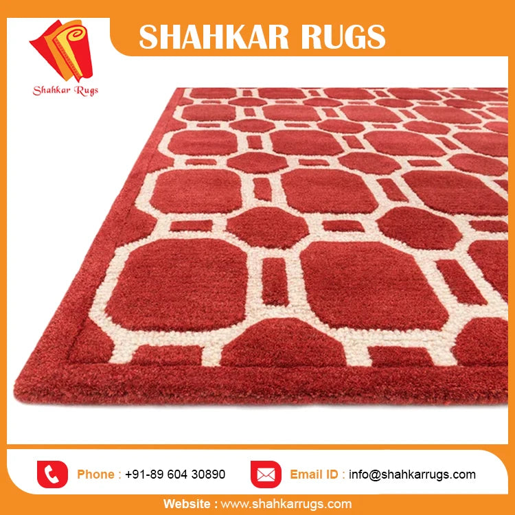 High Quality BT-12 Red Hand Tufted Modern 100% Wool Non-Slip PET Friendly Antimicrobial Plush Pile Area Rug Shahkar Rugs for