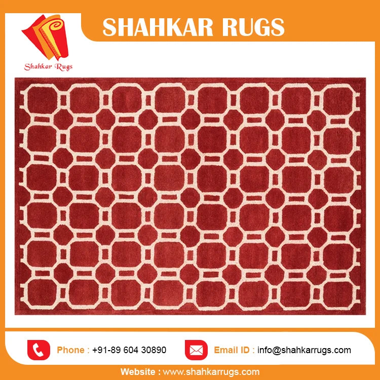 High Quality BT-12 Red Hand Tufted Modern 100% Wool Non-Slip PET Friendly Antimicrobial Plush Pile Area Rug Shahkar Rugs for